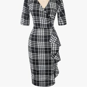 Elegant Black and White Plaid Dress